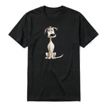 Un T-shirt noir à manches courtes et col rond, orné d'un motif représentant un chien sur le devant.