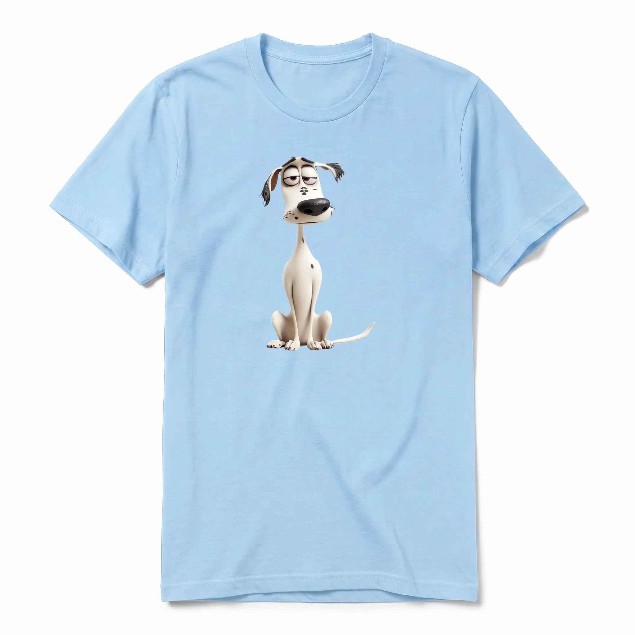 A powder short-sleeve crewneck t-shirt for adult featuring a graphic of a dog on the front.