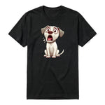 A black short-sleeve crewneck t-shirt for adult featuring a graphic of a dog on the front.