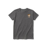 A charcoal short-sleeve crewneck t-shirt for youth featuring a graphic of a dog on the left chest.