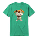 A kelly short-sleeve crewneck t-shirt for adult featuring a graphic of a dog on the front.