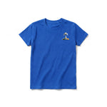 A royal short-sleeve crewneck t-shirt for youth featuring a graphic of a dog on the left chest.