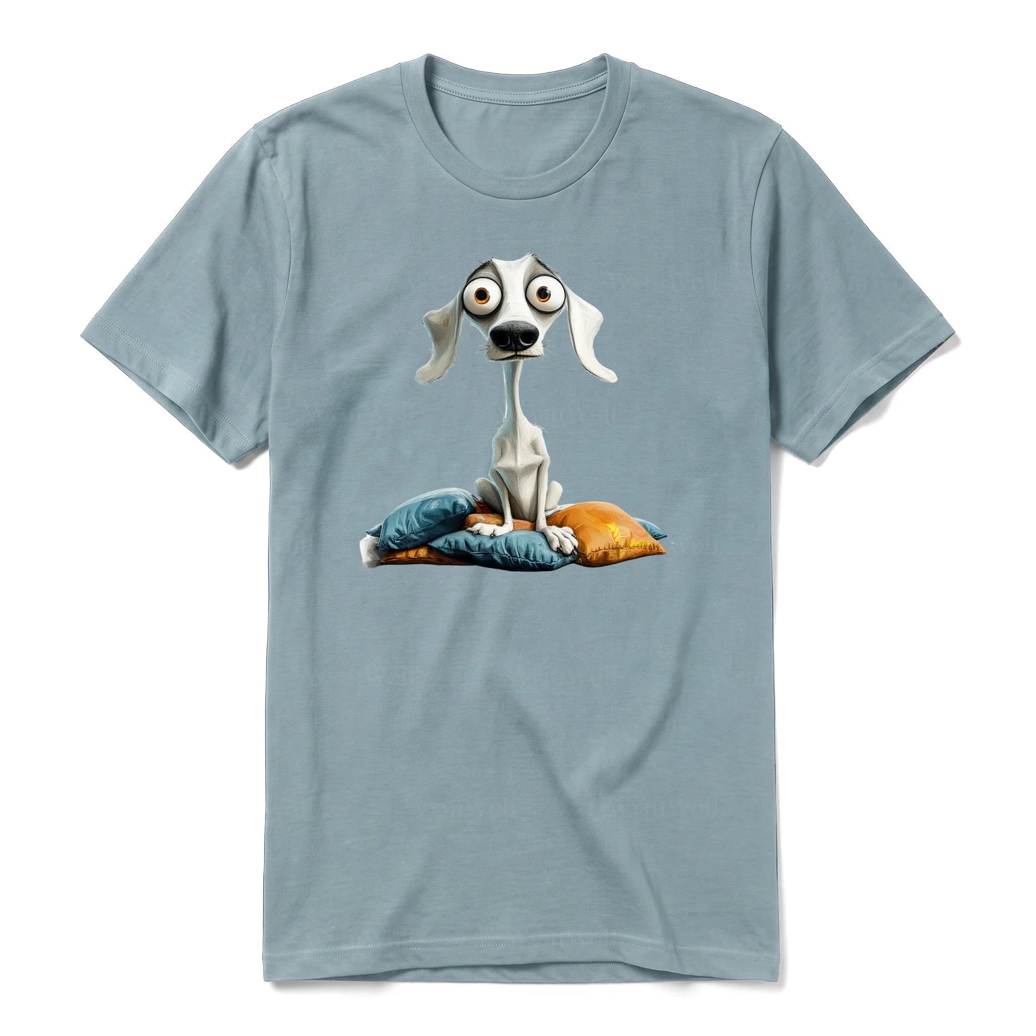 A sage short-sleeve crewneck t-shirt for adult featuring a graphic of a dog on the front.