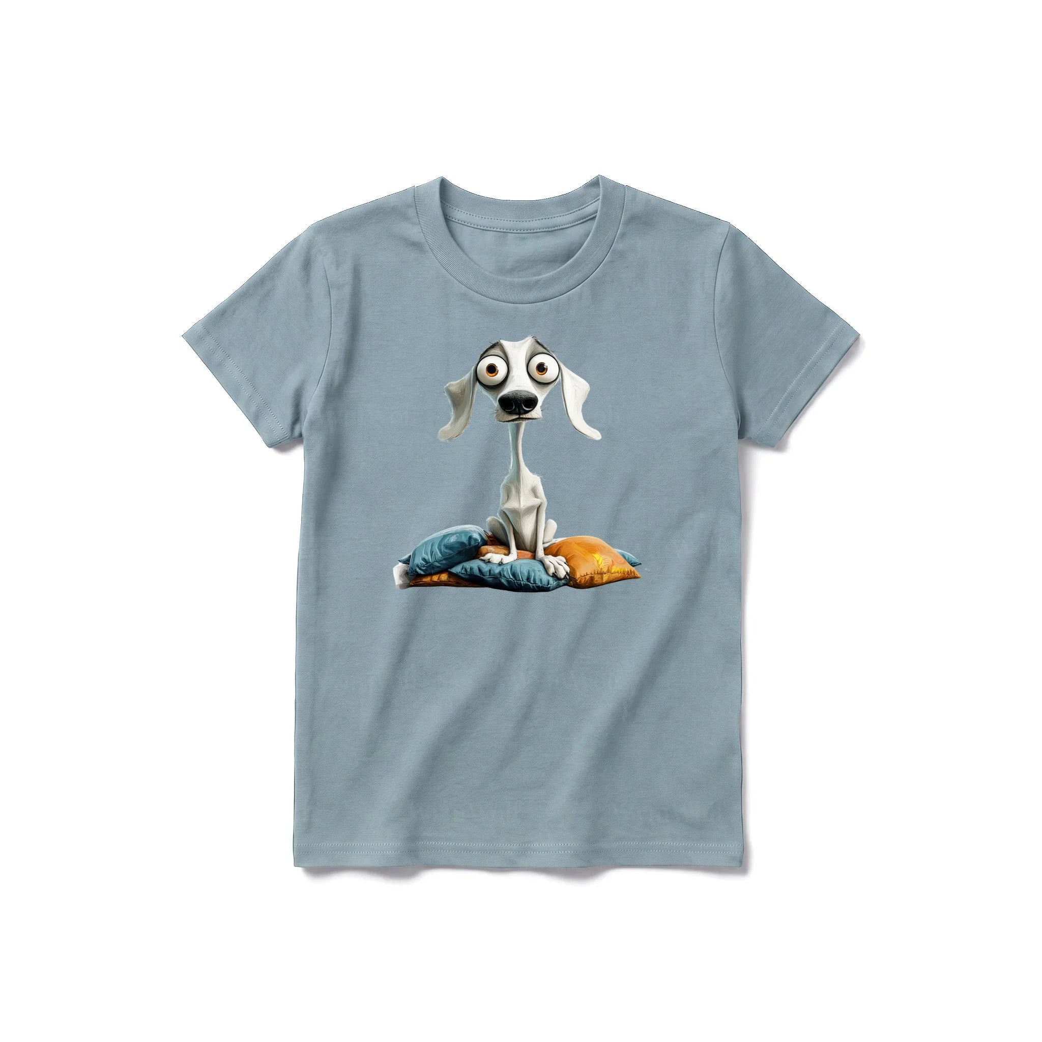 A sage short-sleeve crewneck t-shirt for youth featuring a graphic of a dog on the front.