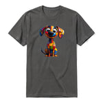 Un T-shirt charbon à manches courtes et col rond, orné d'un motif représentant un chien sur le devant.