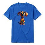 Un T-shirt royal à manches courtes et col rond, orné d'un motif représentant un chien sur le devant.