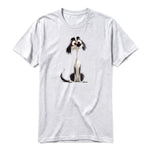 A ash grey short-sleeve crewneck t-shirt for adult featuring a graphic of a dog on the front.
