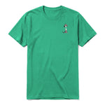 A kelly short-sleeve crewneck t-shirt for adult featuring a graphic of a dog on the left chest.