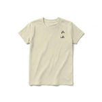 A latte short-sleeve crewneck t-shirt for youth featuring a graphic of a dog on the left chest.