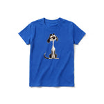 A royal short-sleeve crewneck t-shirt for youth featuring a graphic of a dog on the front.