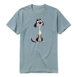 A sage short-sleeve crewneck t-shirt for adult featuring a graphic of a dog on the front.