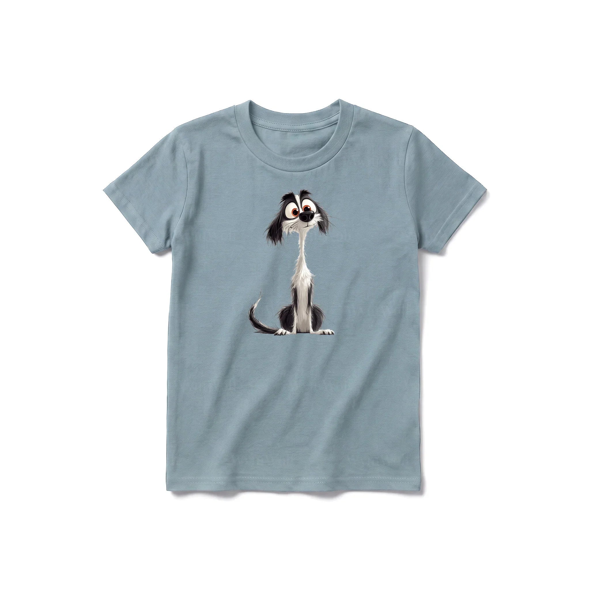 A sage short-sleeve crewneck t-shirt for youth featuring a graphic of a dog on the front.