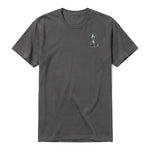 A charcoal short-sleeve crewneck t-shirt for adult featuring a graphic of a dog on the left chest.