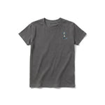 A charcoal short-sleeve crewneck t-shirt for youth featuring a graphic of a dog on the left chest.