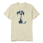A latte short-sleeve crewneck t-shirt for adult featuring a graphic of a dog on the front.