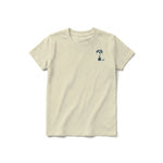 A latte short-sleeve crewneck t-shirt for youth featuring a graphic of a dog on the left chest.
