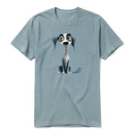 A sage short-sleeve crewneck t-shirt for adult featuring a graphic of a dog on the front.