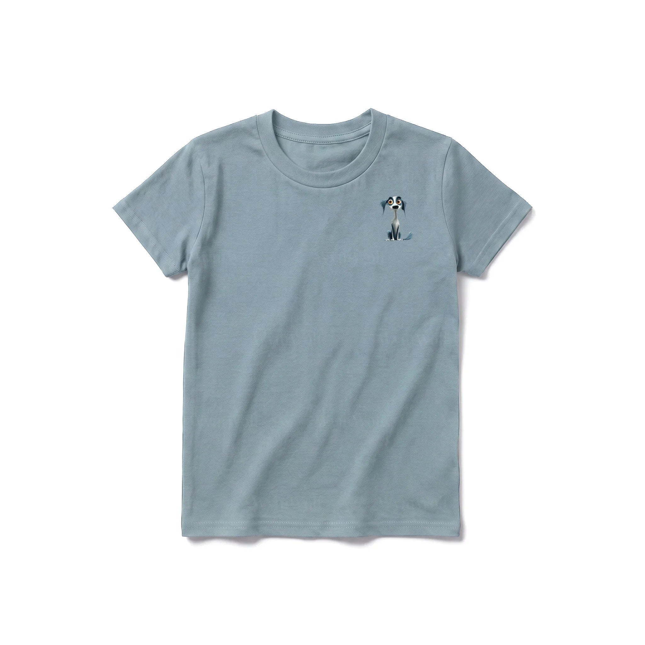 A sage short-sleeve crewneck t-shirt for youth featuring a graphic of a dog on the left chest.