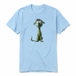 Un T-shirt poudre à manches courtes et col rond, orné d'un motif représentant un chien sur le devant.
