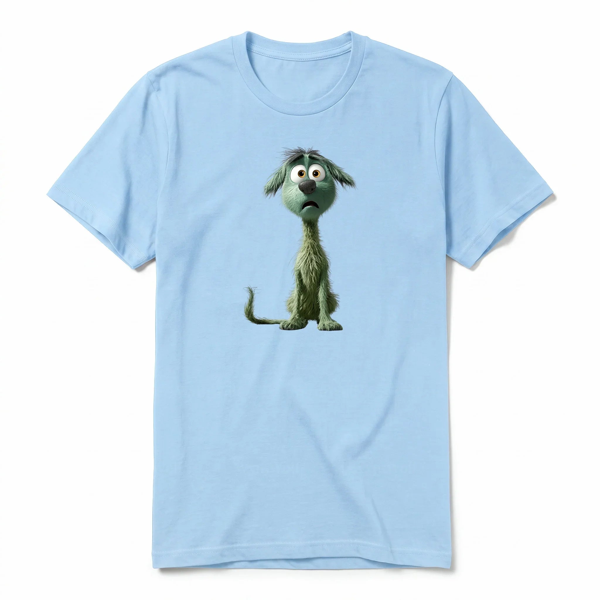 Un T-shirt poudre à manches courtes et col rond, orné d'un motif représentant un chien sur le devant.