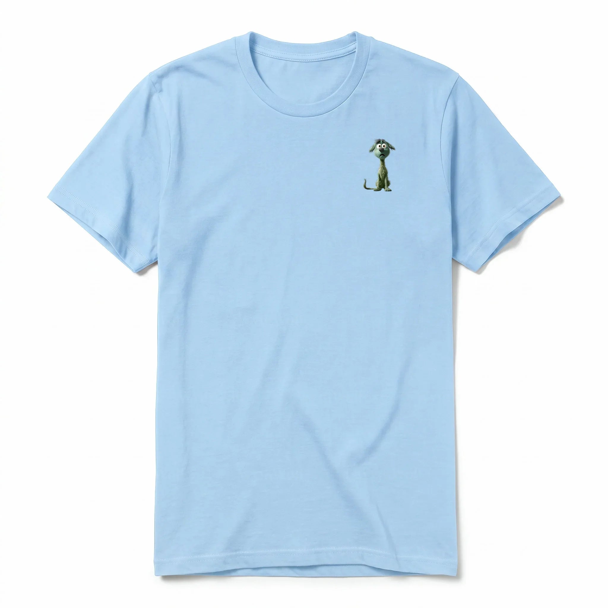 Un T-shirt poudre à manches courtes et col rond, orné d'un motif représentant un chien sur la poitrine gauche.