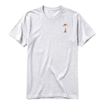 A ash grey short-sleeve crewneck t-shirt for adult featuring a graphic of a dog on the left chest.