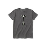 Un T-shirt charbon à manches courtes et col rond pour jeune, orné d'un motif représentant un chien sur le devant.