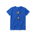 Un T-shirt royal à manches courtes et col rond pour jeune, orné d'un motif représentant un chien sur le devant.