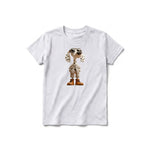 A ash grey short-sleeve crewneck t-shirt for youth featuring a graphic of a dog on the front.