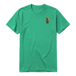 A kelly short-sleeve crewneck t-shirt for adult featuring a graphic of a dog on the left chest.