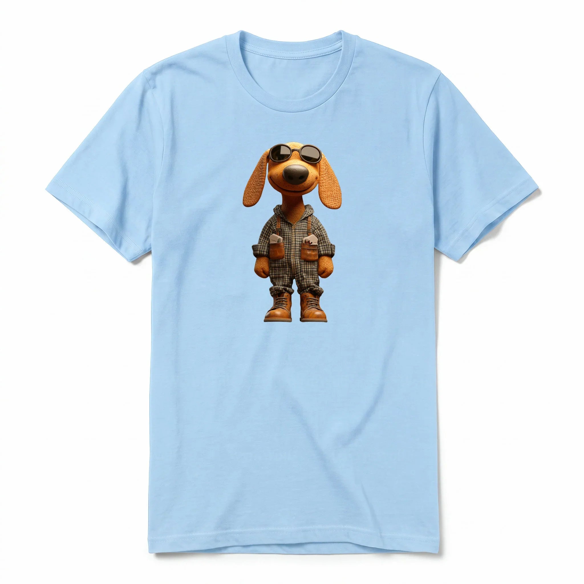 Un T-shirt poudre à manches courtes et col rond, orné d'un motif représentant un chien sur le devant.