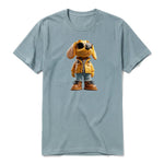 A sage short-sleeve crewneck t-shirt for adult featuring a graphic of a dog on the front.