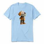 A powder short-sleeve crewneck t-shirt for adult featuring a graphic of a dog on the front.