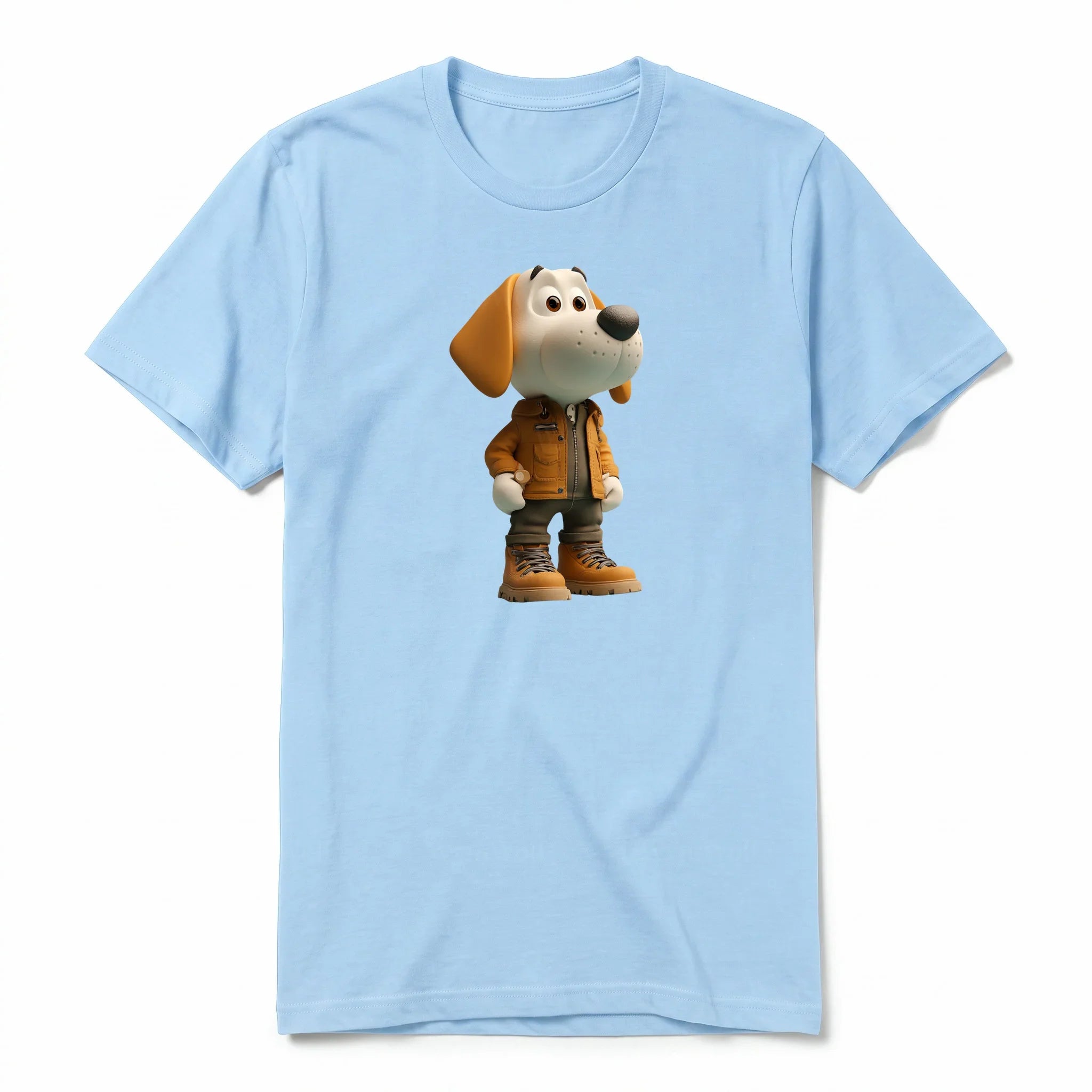 A powder short-sleeve crewneck t-shirt for adult featuring a graphic of a dog on the front.