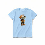 A powder short-sleeve crewneck t-shirt for youth featuring a graphic of a dog on the front.