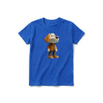 A royal short-sleeve crewneck t-shirt for youth featuring a graphic of a dog on the front.
