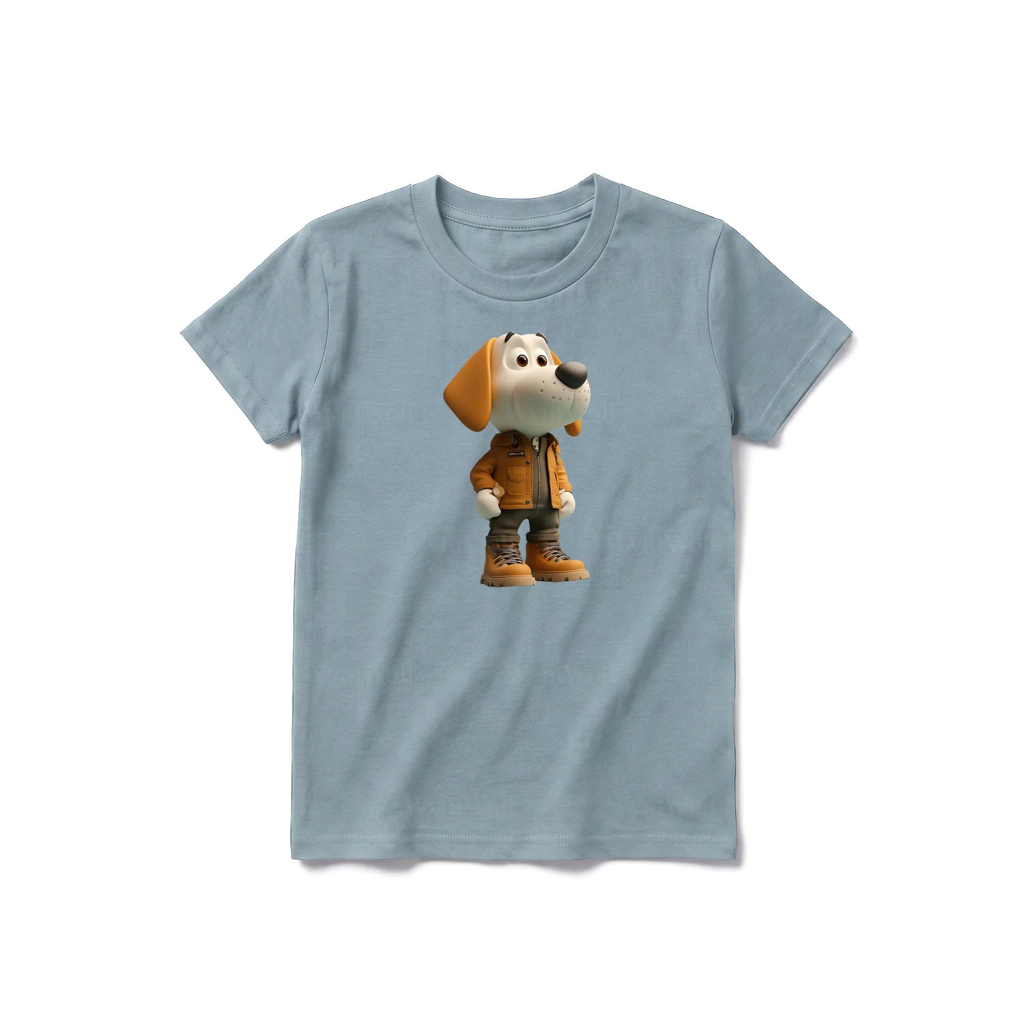 A sage short-sleeve crewneck t-shirt for youth featuring a graphic of a dog on the front.