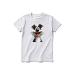 A ash grey short-sleeve crewneck t-shirt for youth featuring a graphic of a dog on the front.