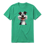 A kelly short-sleeve crewneck t-shirt for adult featuring a graphic of a dog on the front.