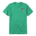 A kelly short-sleeve crewneck t-shirt for adult featuring a graphic of a dog on the left chest.