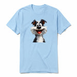 A powder short-sleeve crewneck t-shirt for adult featuring a graphic of a dog on the front.
