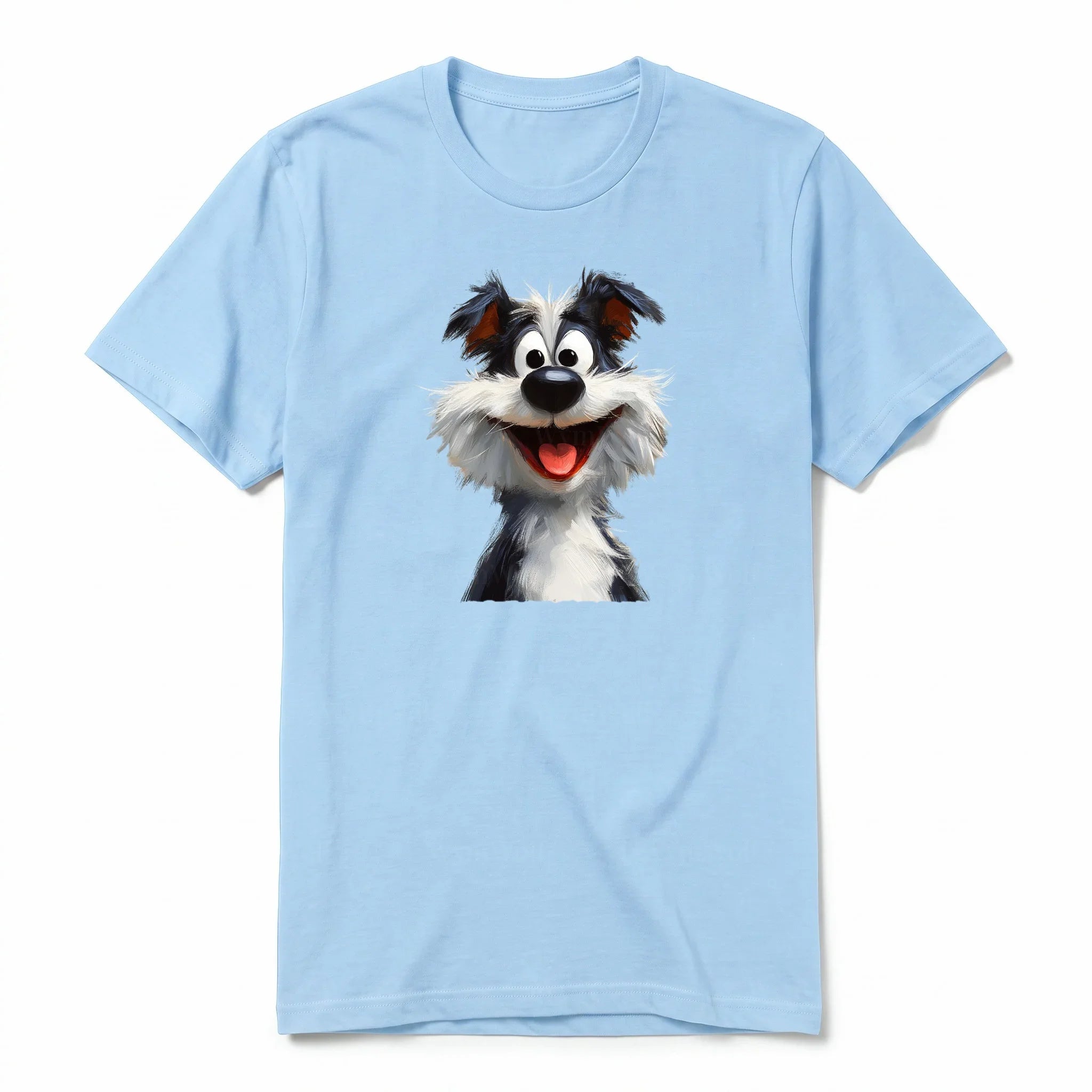 A powder short-sleeve crewneck t-shirt for adult featuring a graphic of a dog on the front.
