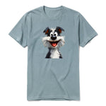A sage short-sleeve crewneck t-shirt for adult featuring a graphic of a dog on the front.