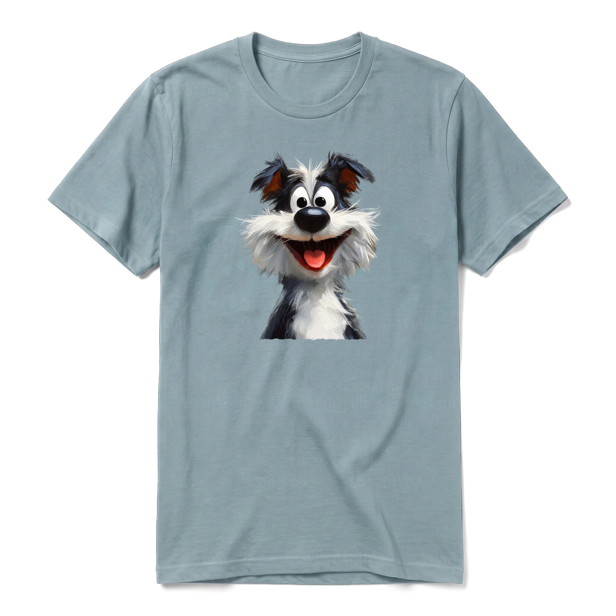 A sage short-sleeve crewneck t-shirt for adult featuring a graphic of a dog on the front.