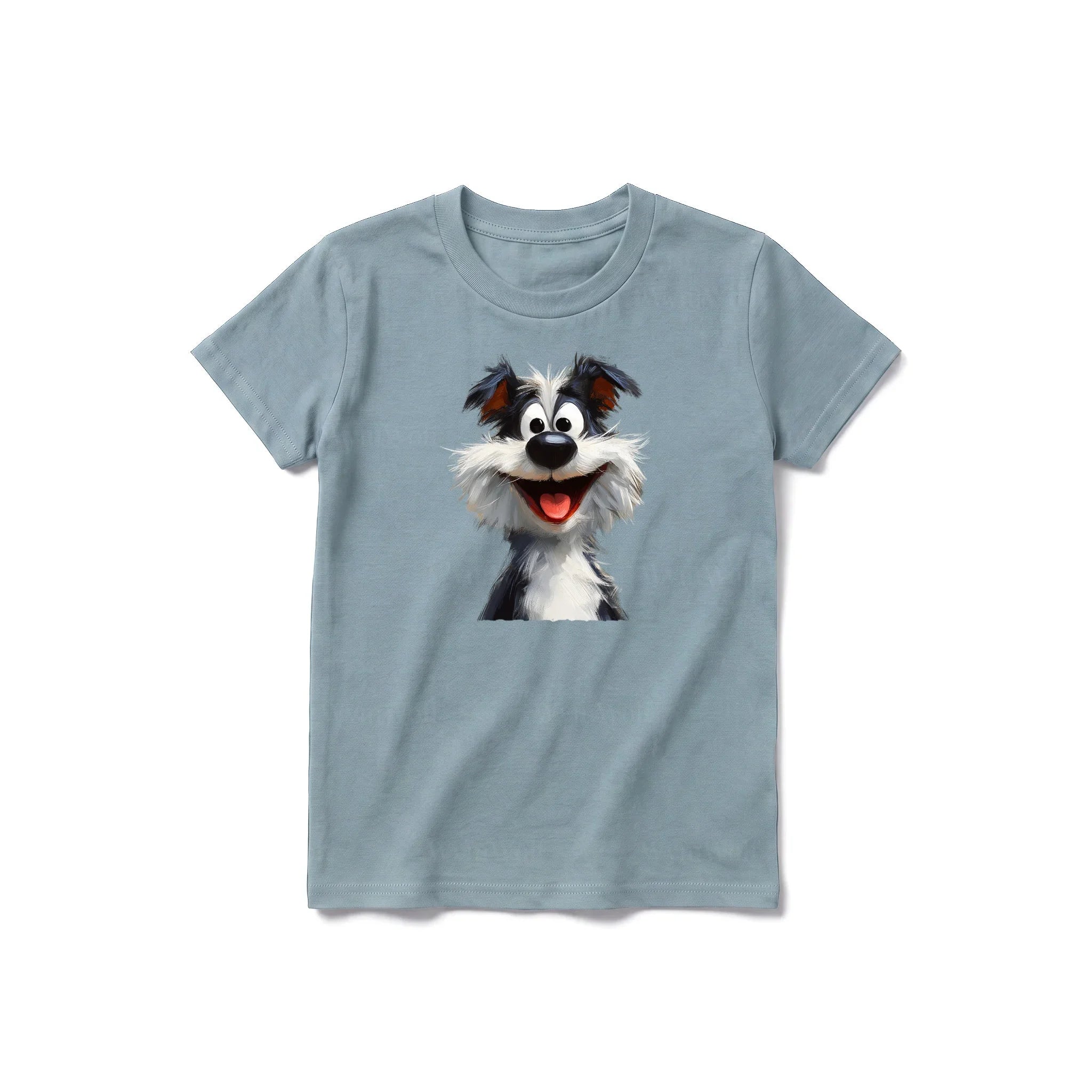 A sage short-sleeve crewneck t-shirt for youth featuring a graphic of a dog on the front.