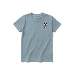 A sage short-sleeve crewneck t-shirt for youth featuring a graphic of a dog on the left chest.