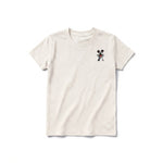 A vintage-white short-sleeve crewneck t-shirt for youth featuring a graphic of a dog on the left chest.