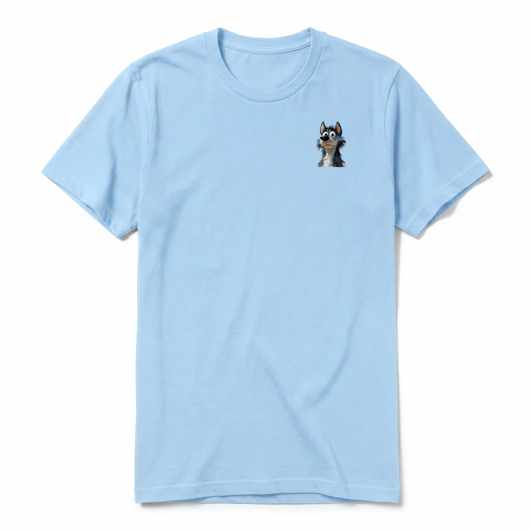 Un T-shirt poudre à manches courtes et col rond, orné d'un motif représentant un chien sur la poitrine gauche.