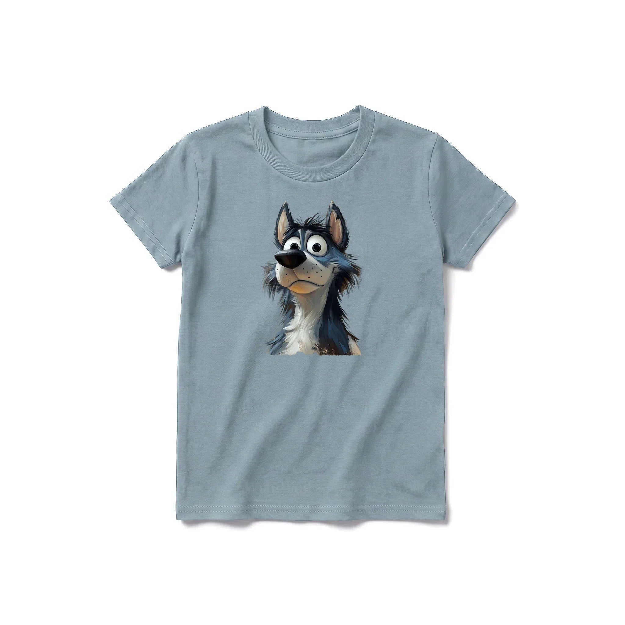 A sage short-sleeve crewneck t-shirt for youth featuring a graphic of a dog on the front.