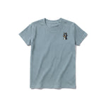 A sage short-sleeve crewneck t-shirt for youth featuring a graphic of a dog on the left chest.
